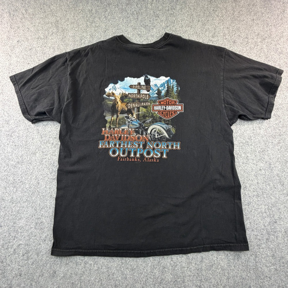 Harley-Davidson Farthest North Outpost Alaska T-Shirt Mens 2XL Black Hanes Beefy